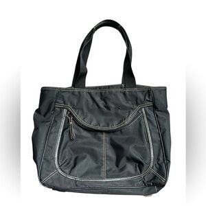 Nine West Black Nylon Shoulder Purse with White Stitching